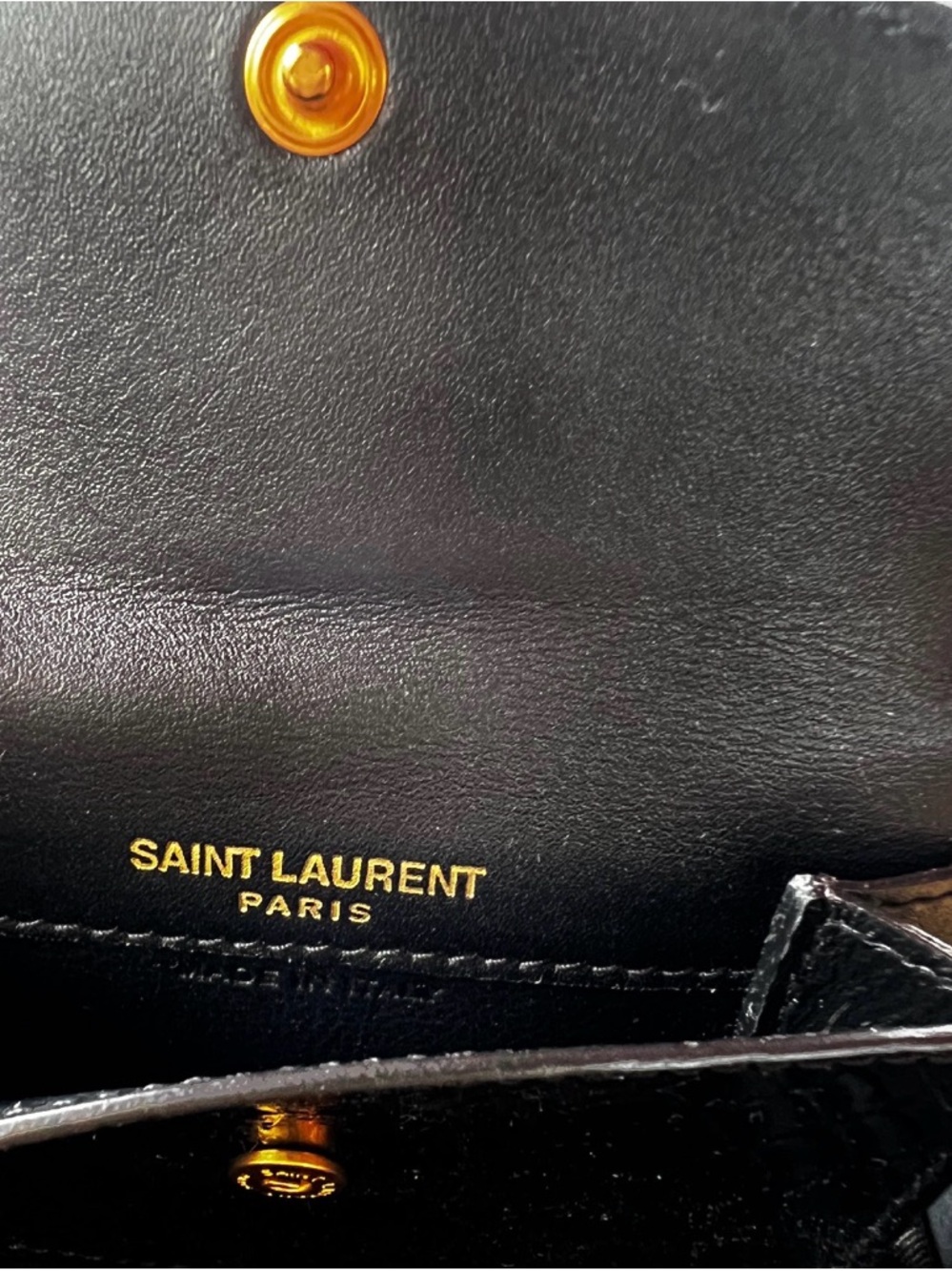 Saint Laurent NEW Black Patent Card Holder with Gold YSL Emblem - Picture 7 of 8